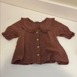 H&M Brown Button Down Shirt with Peter Pan Collar and Puffed Sleeves